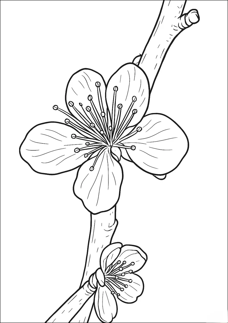 Học vẽ dễ dàng cùng hình vẽ hoa đào tô màu