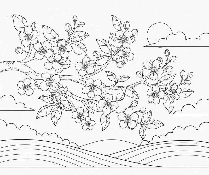 Bé thích thú với tranh tô màu hoa mai đơn giản