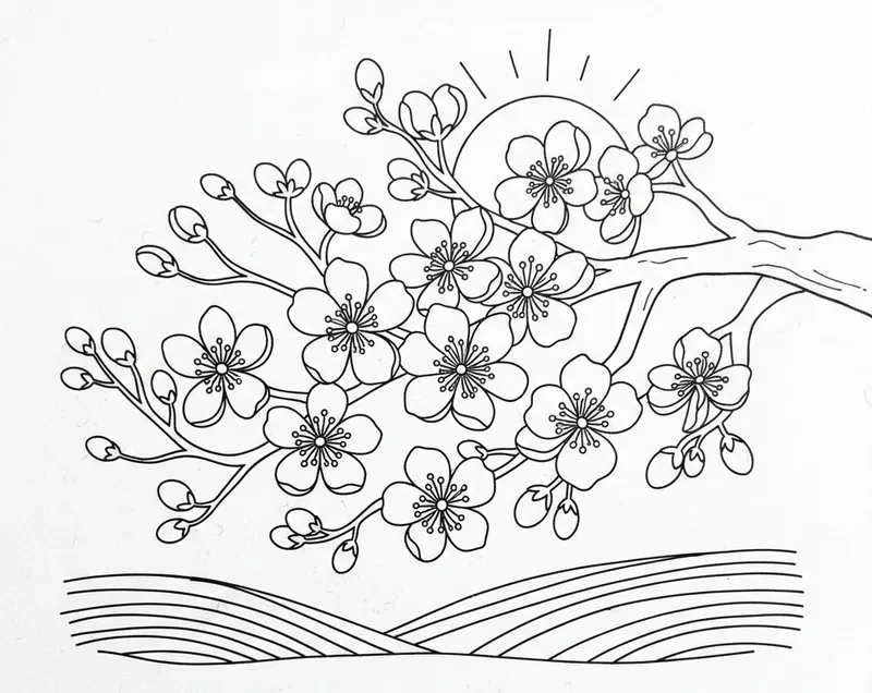 Trắng đen sinh động với tranh tô màu hoa mai đen trắng