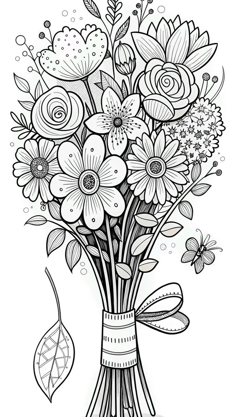 In nhanh tranh tô màu hoa tặng mẹ dễ in cho bé