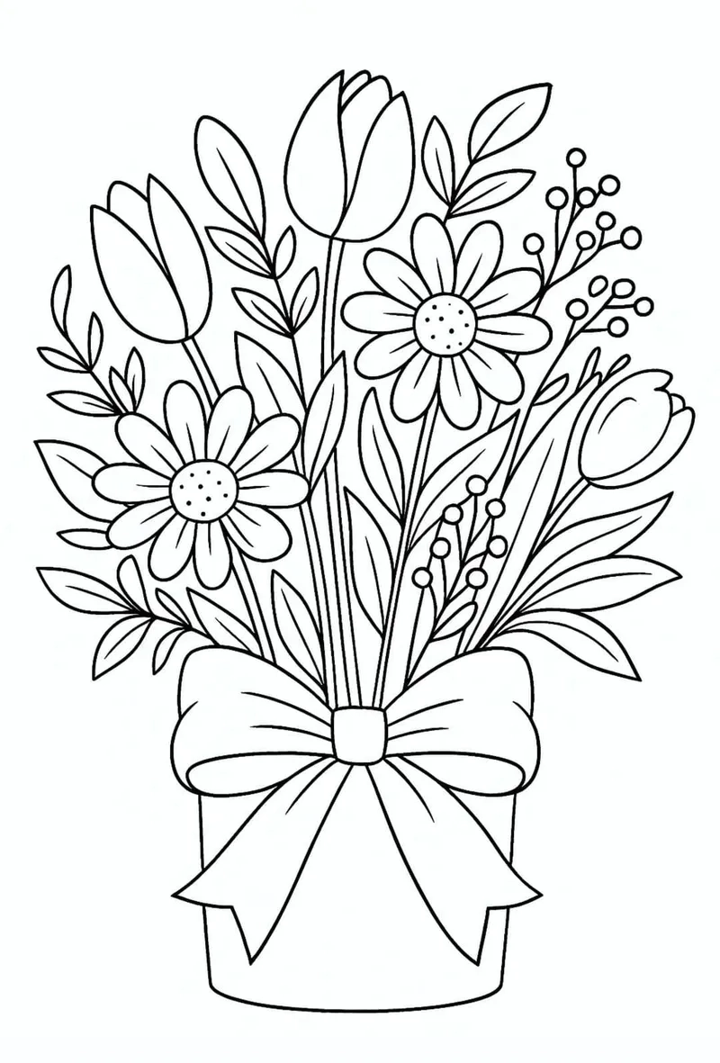 Trắng đen sinh động với tranh tô màu hoa tặng mẹ đen trắng