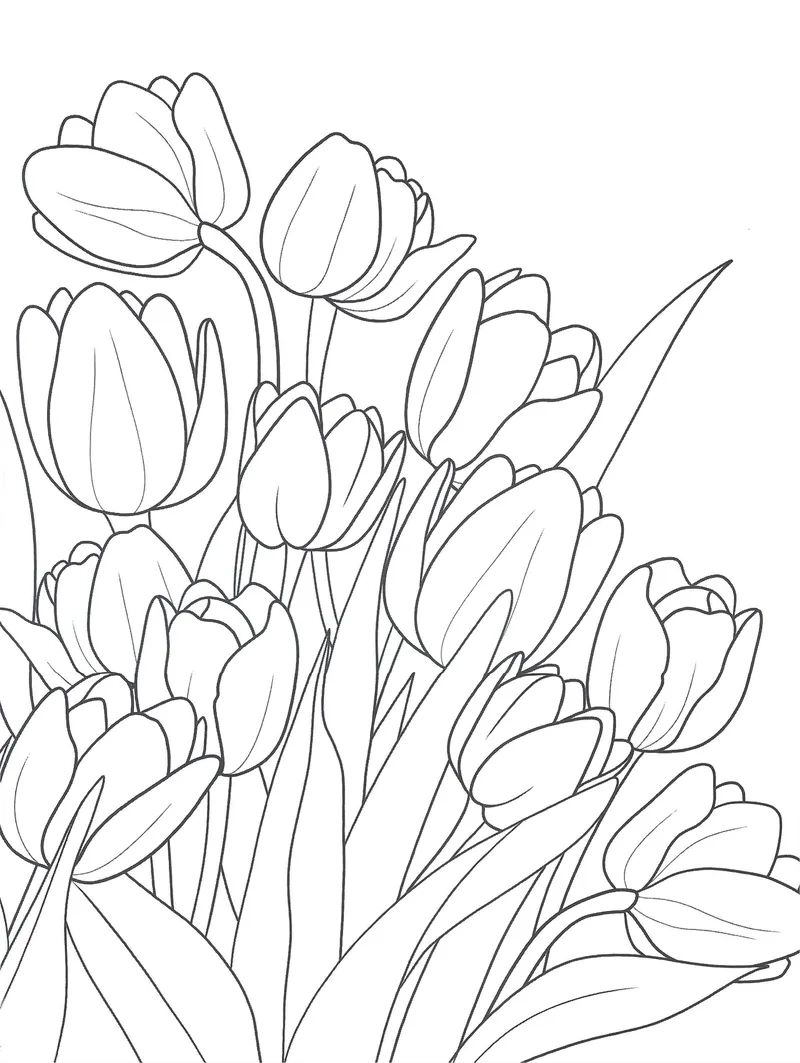 Trắng đen sinh động cùng tranh tô màu hoa tulip đen trắng