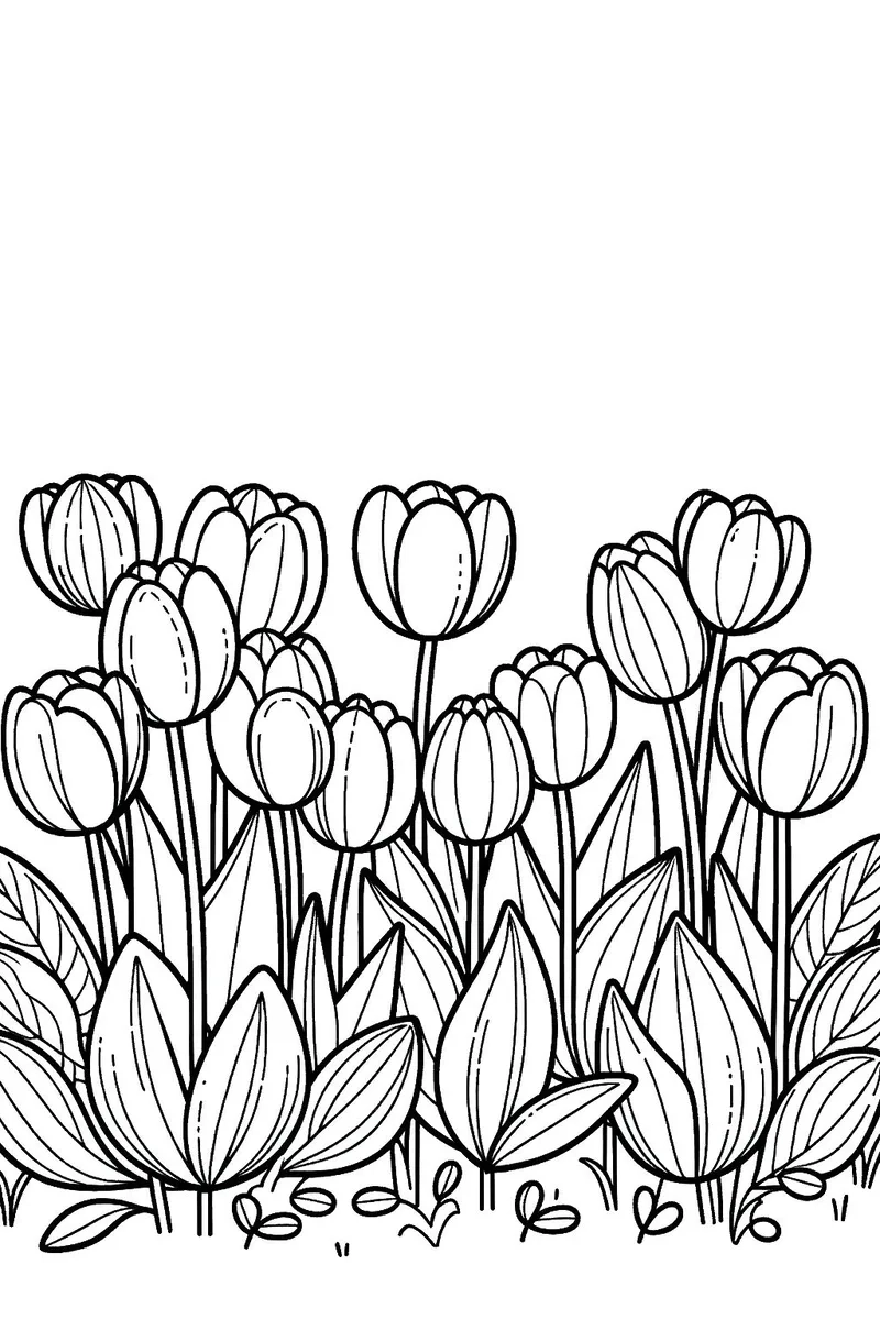 In nhanh tranh tô màu hoa tulip dễ in cho bé