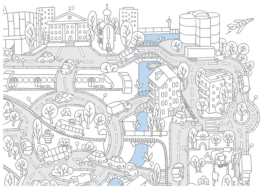 Khám phá tranh tô màu nhà cao tầng sừng sững giữa thành phố