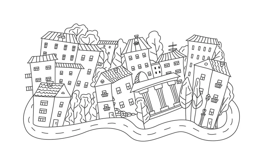 Khám phá tranh tô màu khu phố sầm uất và náo nhiệt