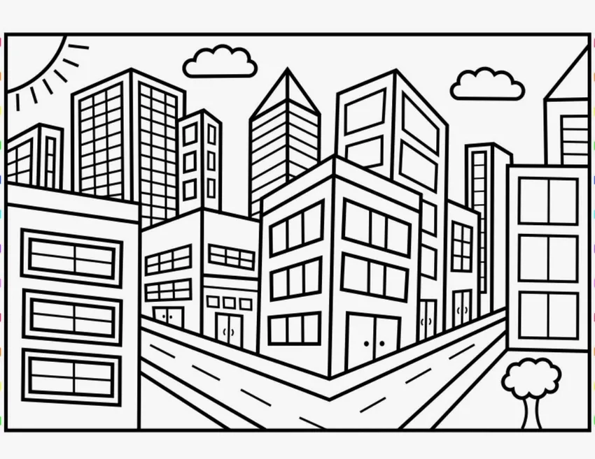 Khám phá tranh tô màu tòa cao ốc chọc trời giữa thành phố