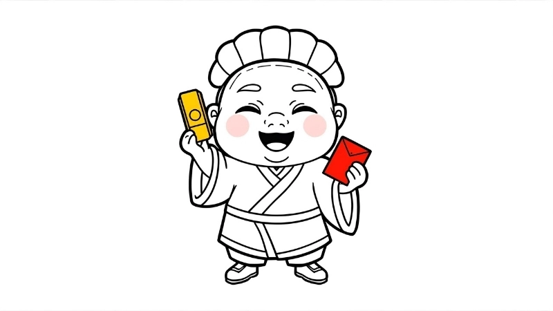 Tranh tô màu tết lì xì với hình ảnh bánh chưng và dưa hấu