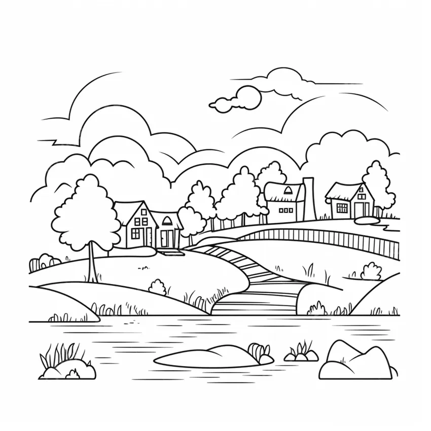 Tranh tô màu quê hương Việt thân thương và sống động