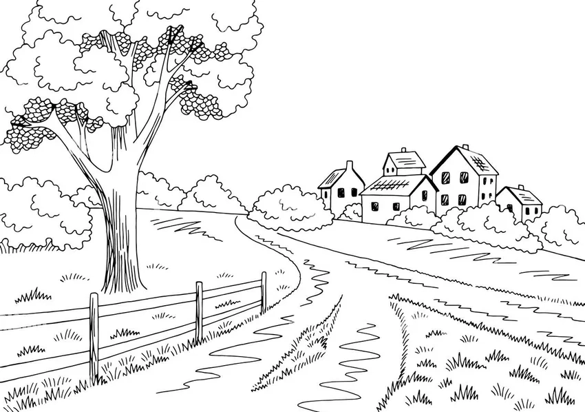 Thưởng thức tranh tô màu cảnh nông thôn yên ả và tĩnh lặng