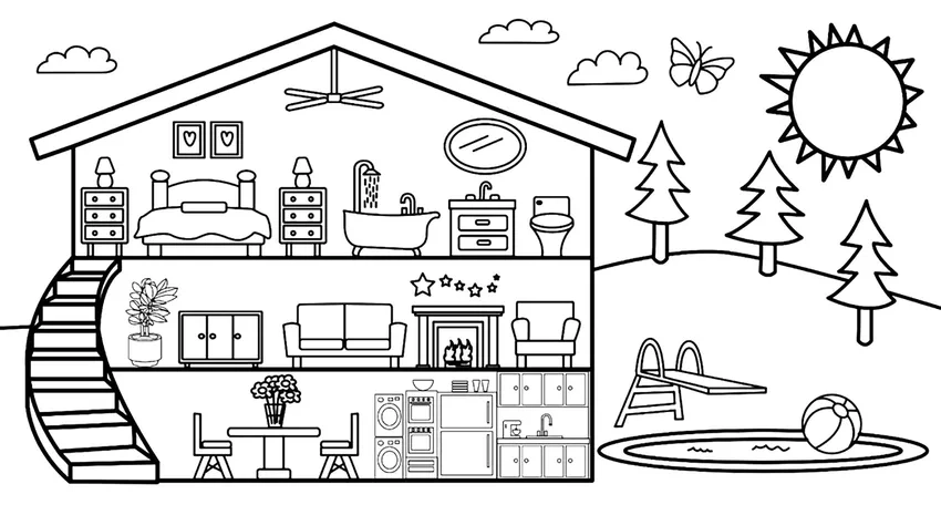 Tô màu tranh tô màu ngôi nhà dễ thương cực kỳ sinh động