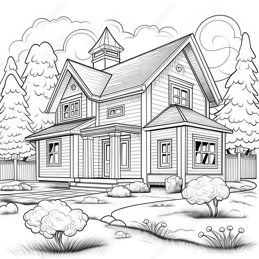 Tô tranh tô màu ngôi nhà mái ngói truyền thống đẹp mắt