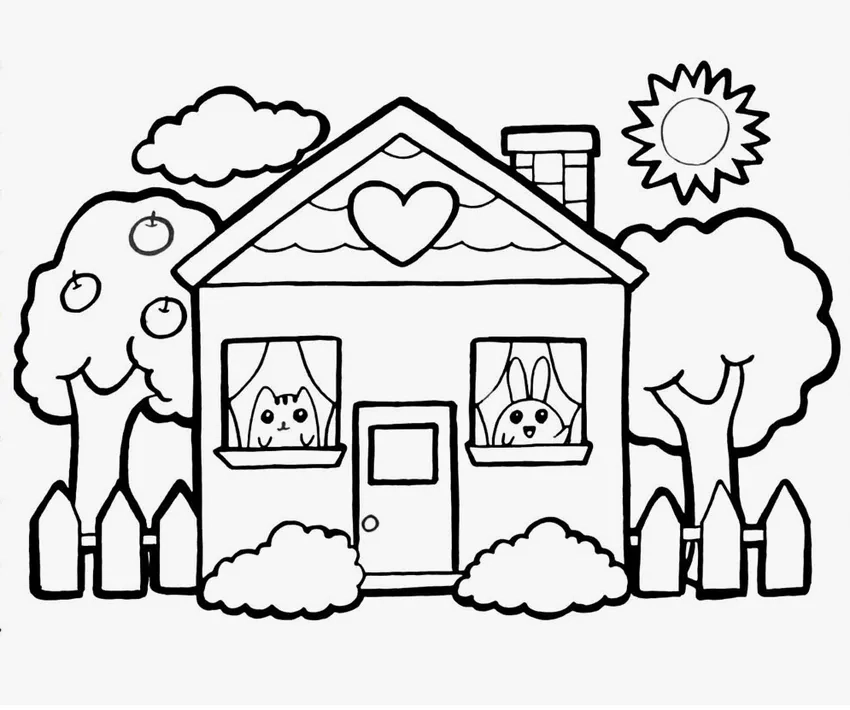 Tranh tô màu ngôi nhà thiếu nhi vui nhộn và dễ tô cho bé