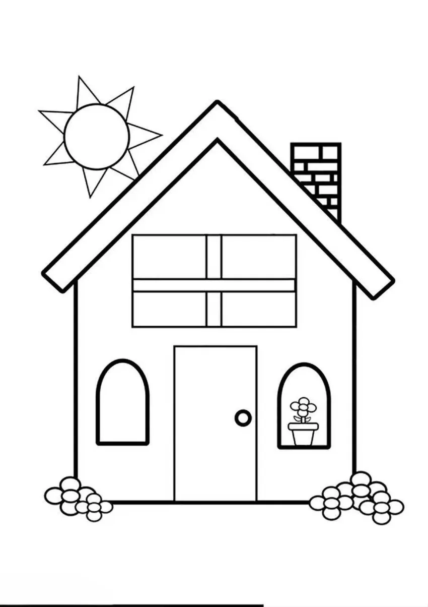 Tranh tô màu nhà đơn giản có ống khói dễ tô, phù hợp trẻ nhỏ