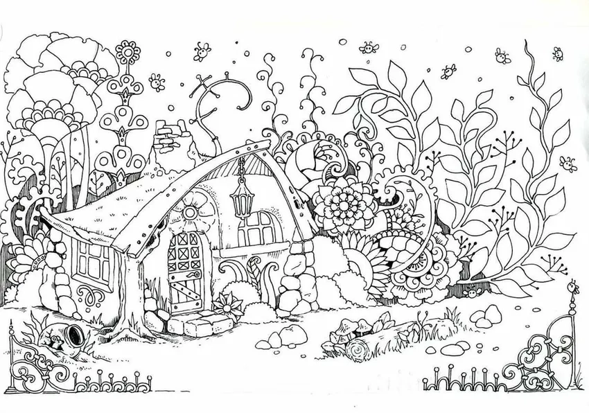 Thỏa sức tô màu với tranh tô màu fairy tale house dễ thương