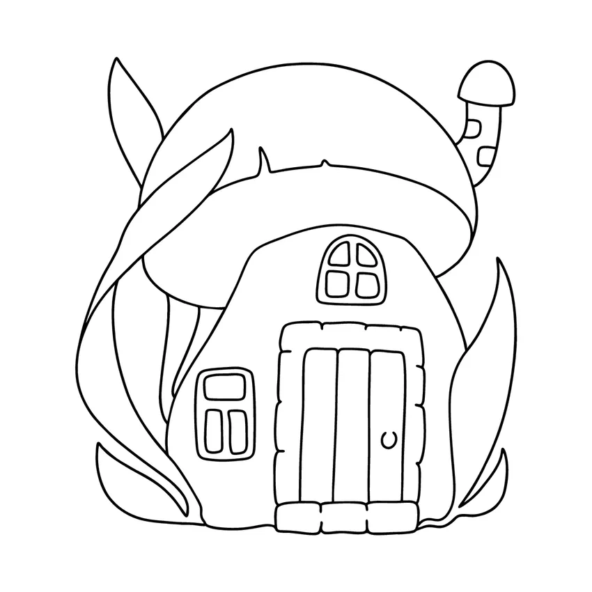 Tranh tô màu ngôi nhà cổ tích đen trắng dễ in và tô