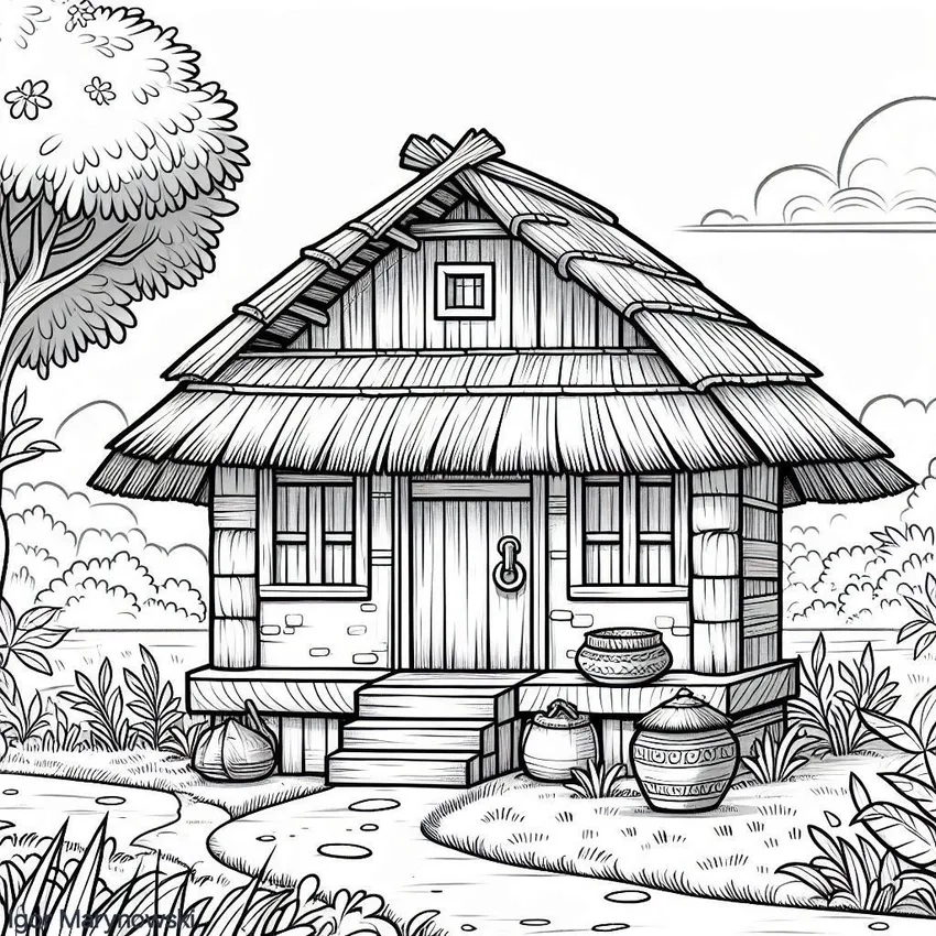 Bé yêu thích mẫu tranh tô màu nhà cổ điển đầy chi tiết hấp dẫn