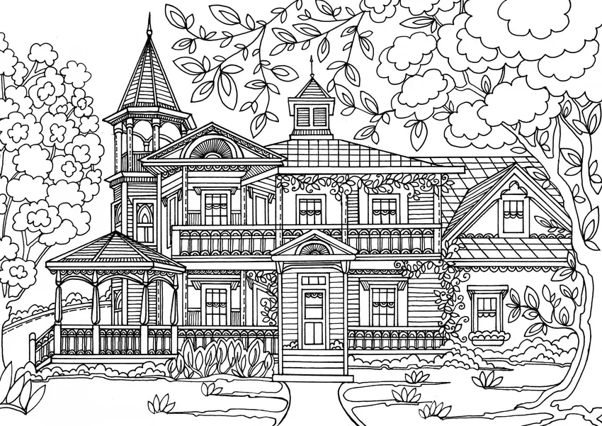 Khám phá tranh tô màu nhà cổ mặt tiền đẹp mắt và sống động