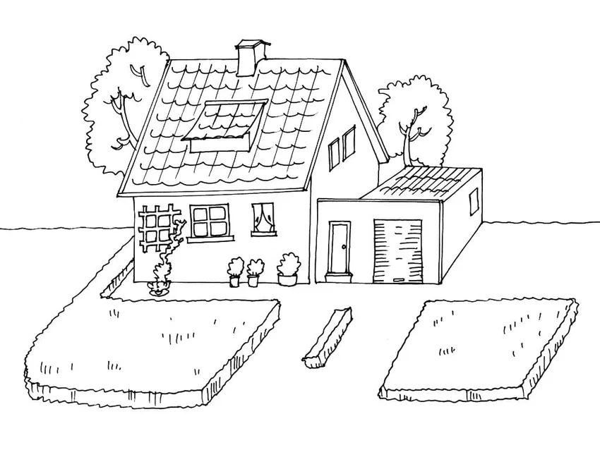 Tranh tô màu nhà cổ đơn giản dễ tô, phù hợp cho mọi bé