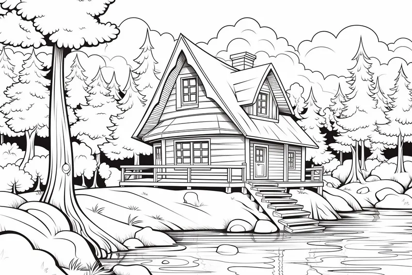 Bé yêu tranh tô màu nhà đẹp nghệ thuật với đường nét tinh tế