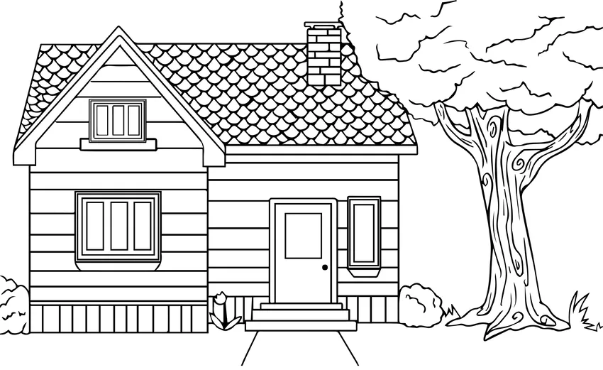 Vẽ tranh tô màu nhà gỗ phong cảnh hấp dẫn