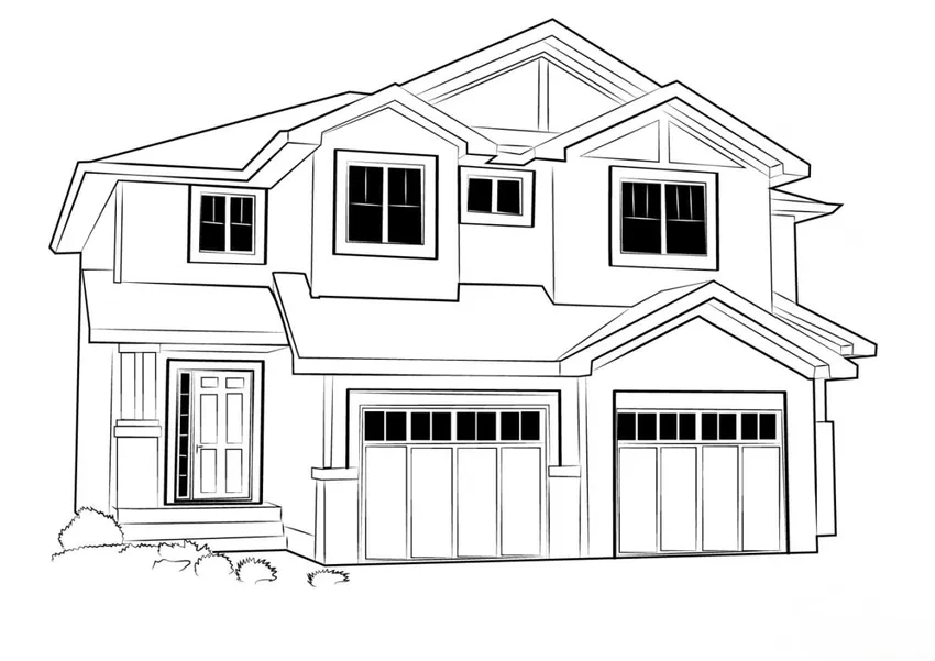 Tranh tô màu ngôi nhà 2 tầng đơn giản cho bé tập tô