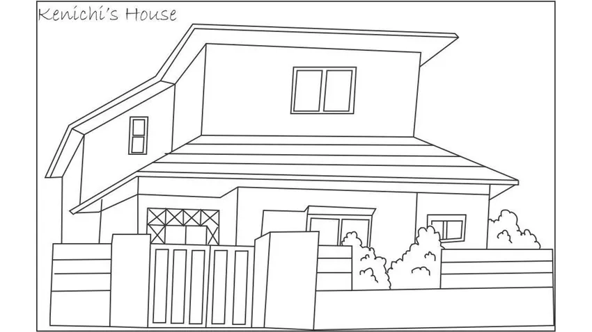 Tranh tô màu nhà 2 tầng có sân trước tạo hình dễ thương