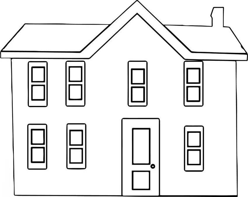 Tranh tô màu nhà 2 tầng trắng đen đơn giản dễ in