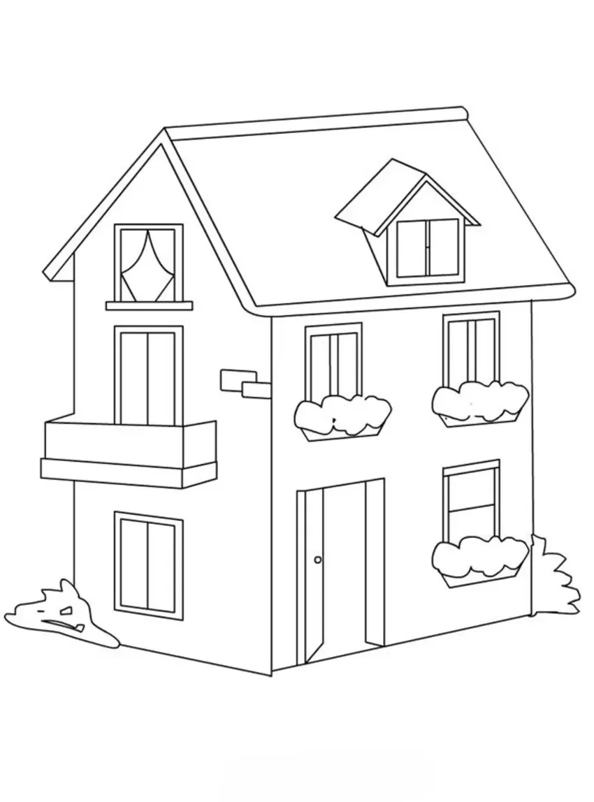 Trang tô màu ngôi nhà tầng 2 cho bé sáng tạo màu sắc