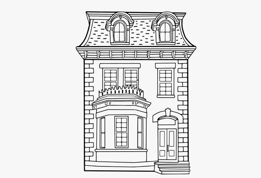 In tranh tô màu nhà 2 tầng dễ dàng tại nhà cho bé