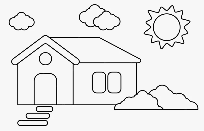 Tranh tô màu ngôi nhà trắng đen để bé thỏa sức sáng tạo