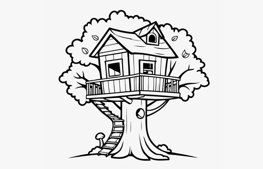 Tranh tô màu nhà và cây xanh mát cho bé tô màu vui