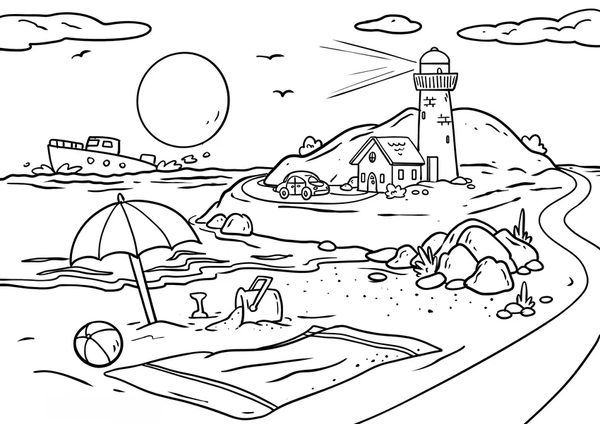 Bé vẽ tranh tô màu nhà sát biển mộng mơ và đáng yêu