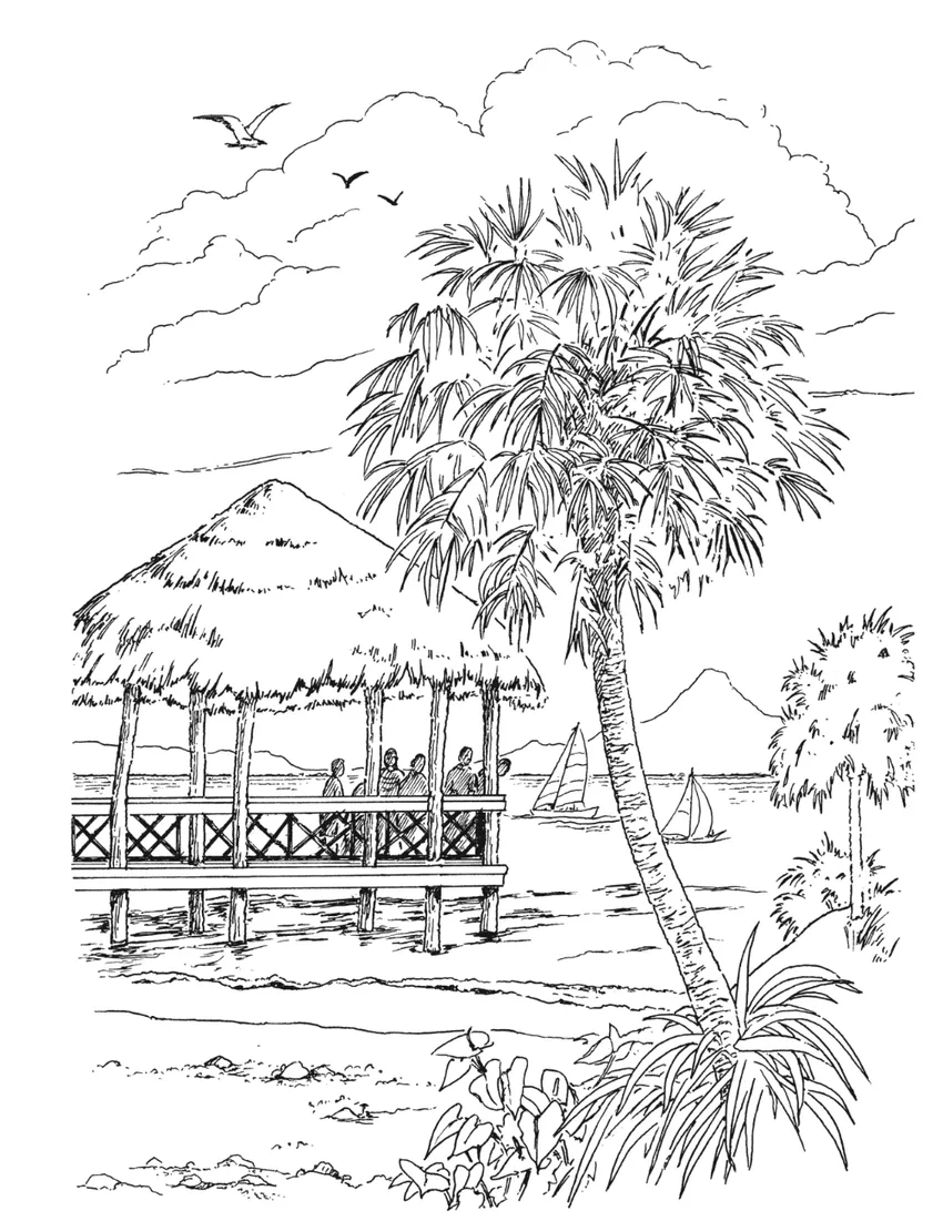 Tô màu tranh tô màu resort biển sang trọng cho bé