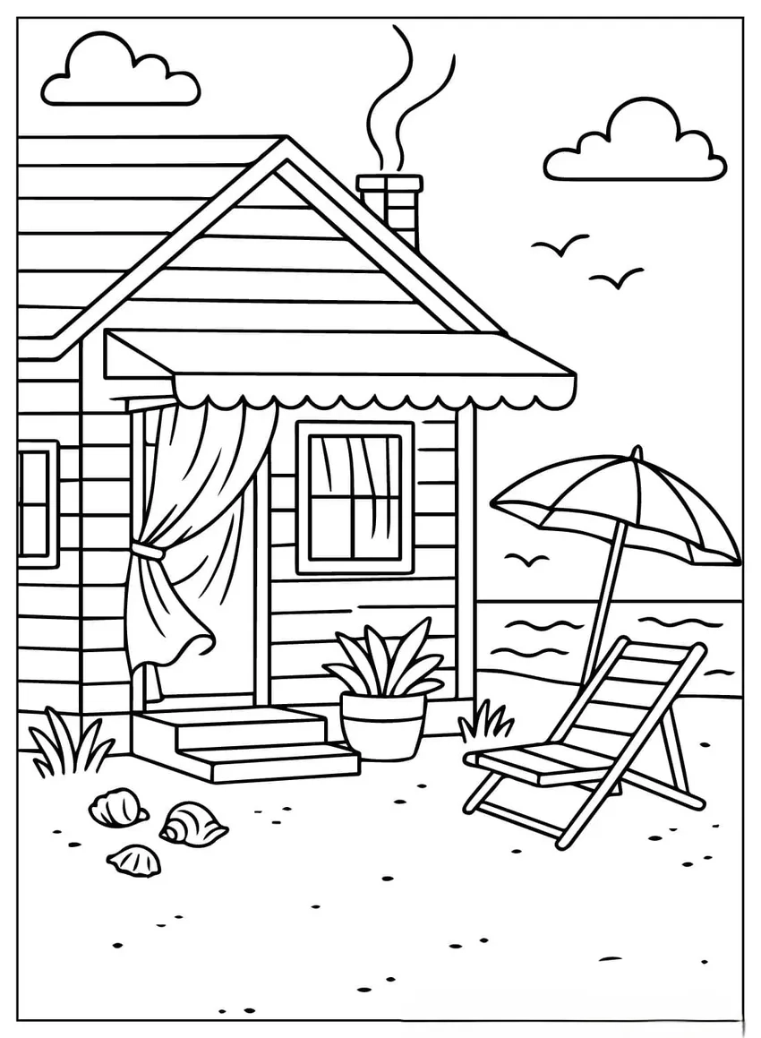 Bé thích thú với tranh tô màu villa ven biển hiện đại