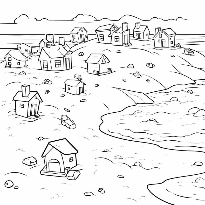 Tranh tô màu cảnh nhà bên bờ biển cho bé thêm thích thú