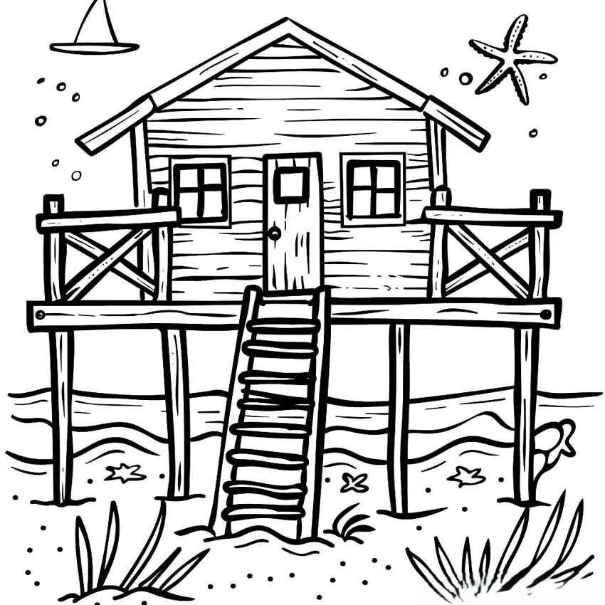 Bé thỏa sức sáng tạo tranh tô màu nhà sát bờ biển