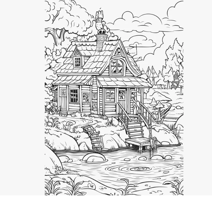 Tô màu tranh tô màu khung cảnh biển nhà cửa sống động