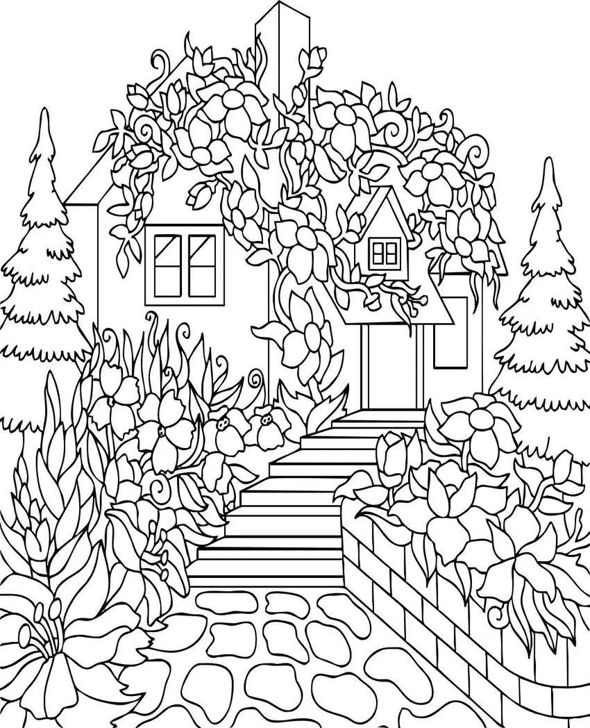 Tranh tô màu nhà vườn cho trẻ em đầy màu sắc sáng tạo