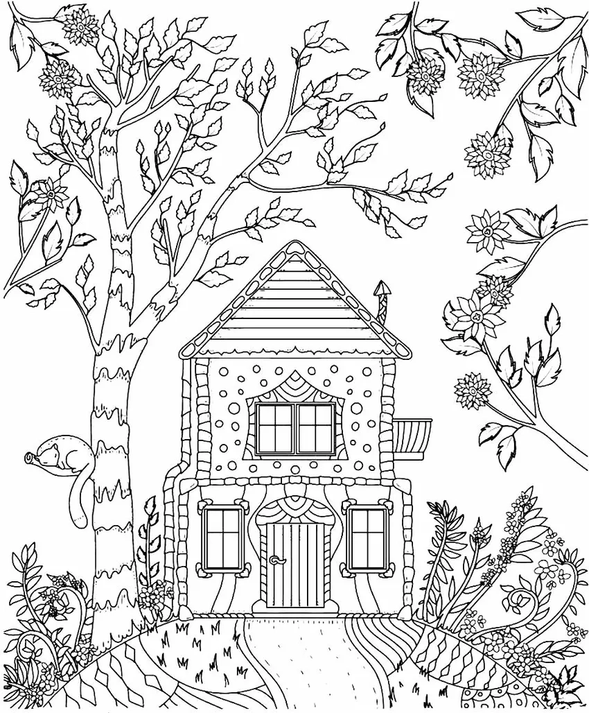 Thư giãn với tranh tô màu nhà vườn phong cảnh dễ thương