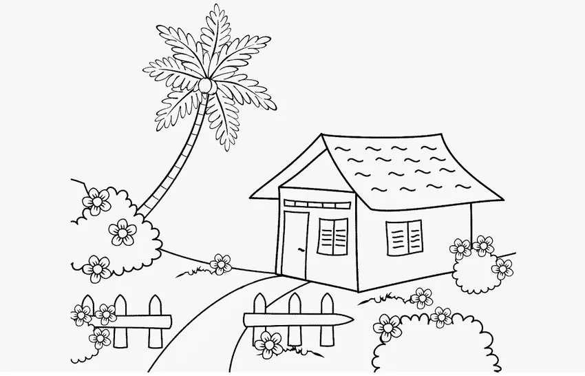 Thỏa sức tô màu tranh tô màu nhà vườn mái tam giác đáng yêu