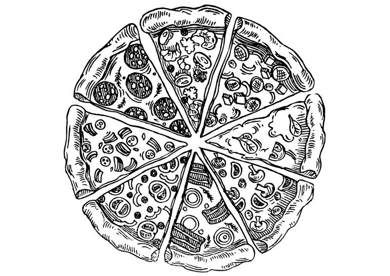 Tải ngay trang tô màu pizza miễn phí cho bé sáng tạo