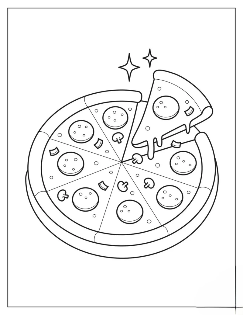 Bé vui chơi cùng tranh tô màu pizza đơn giản cho bé