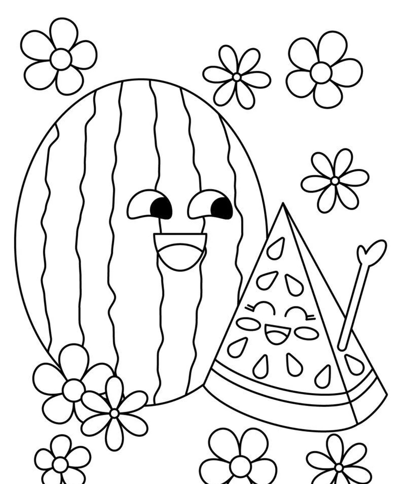 Bé thích mê với bộ tranh tô màu quả dưa hấu siêu dễ thương