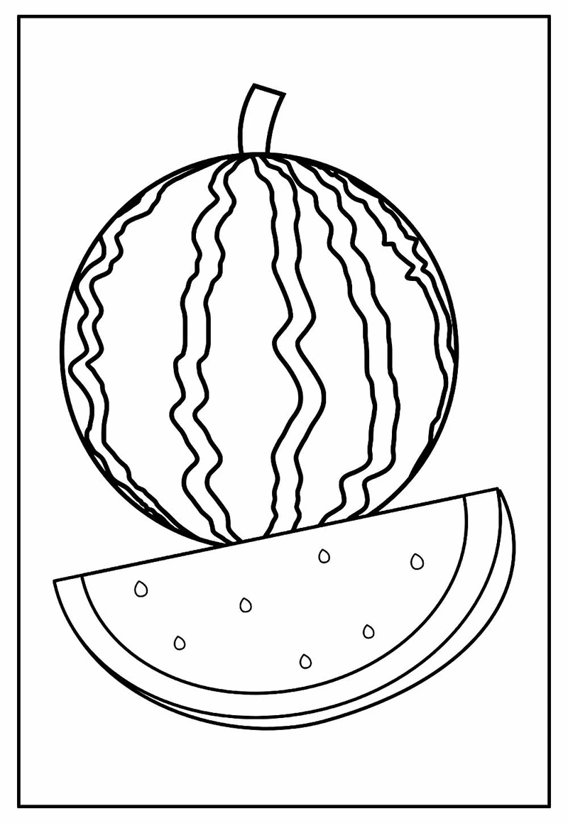 Hình rõ nét tranh tô màu quả dưa hấu PNG dễ in cho bé