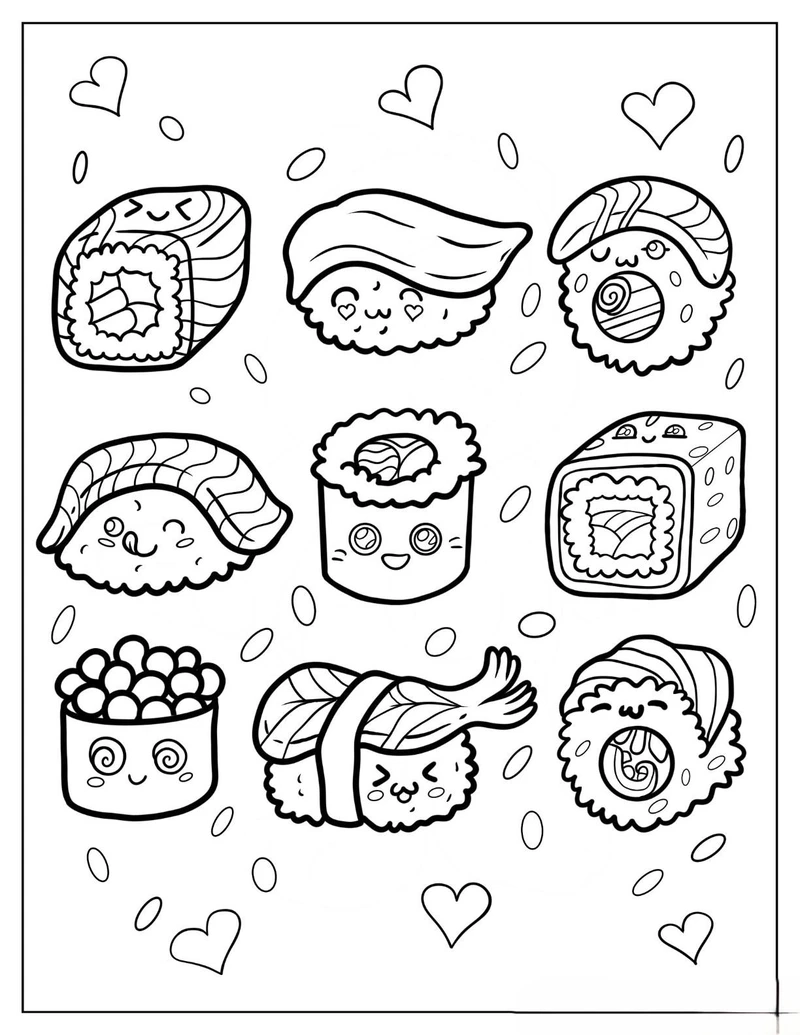 Khám phá ngay tranh tô màu sushi đẹp cho bé yêu