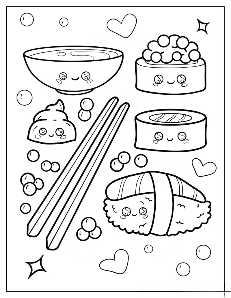Thỏa sức tô màu với tranh tô màu sushi kawaii