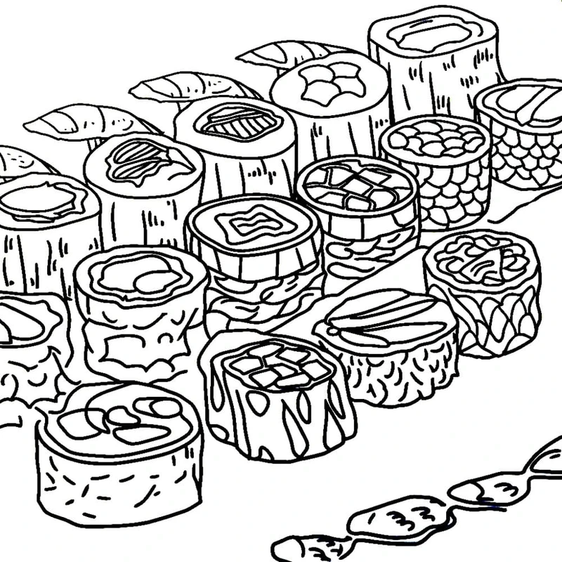 Bé mê mẩn với tranh tô màu sushi miễn phí