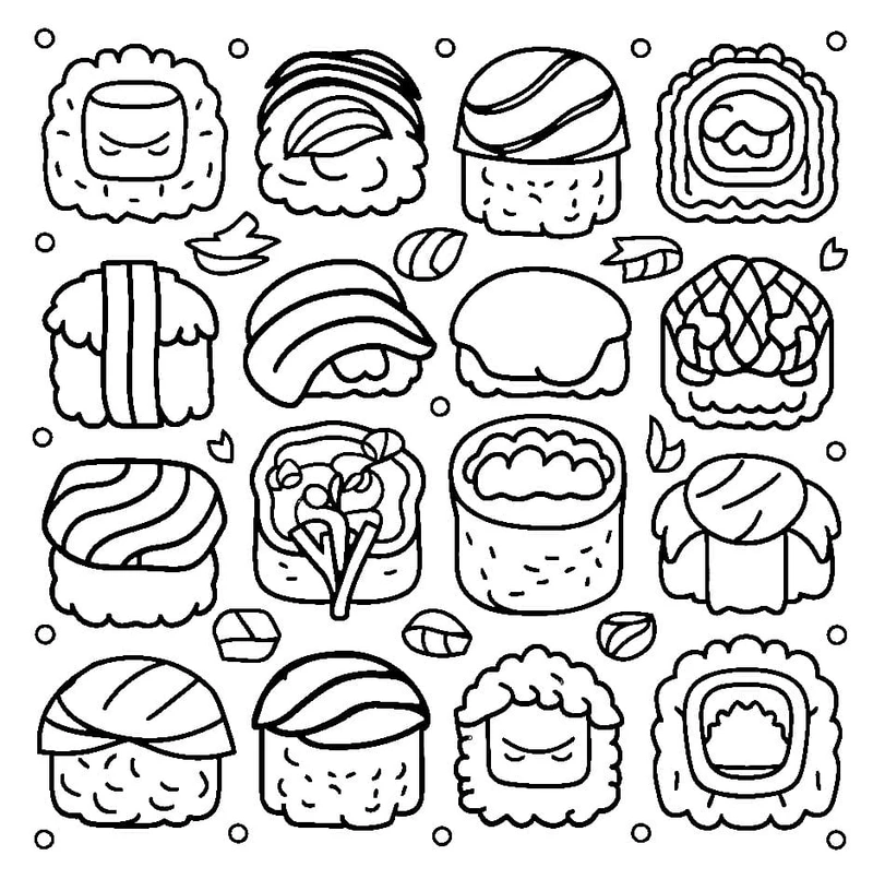 Tải ngay tranh tô màu sushi pdf cho bé