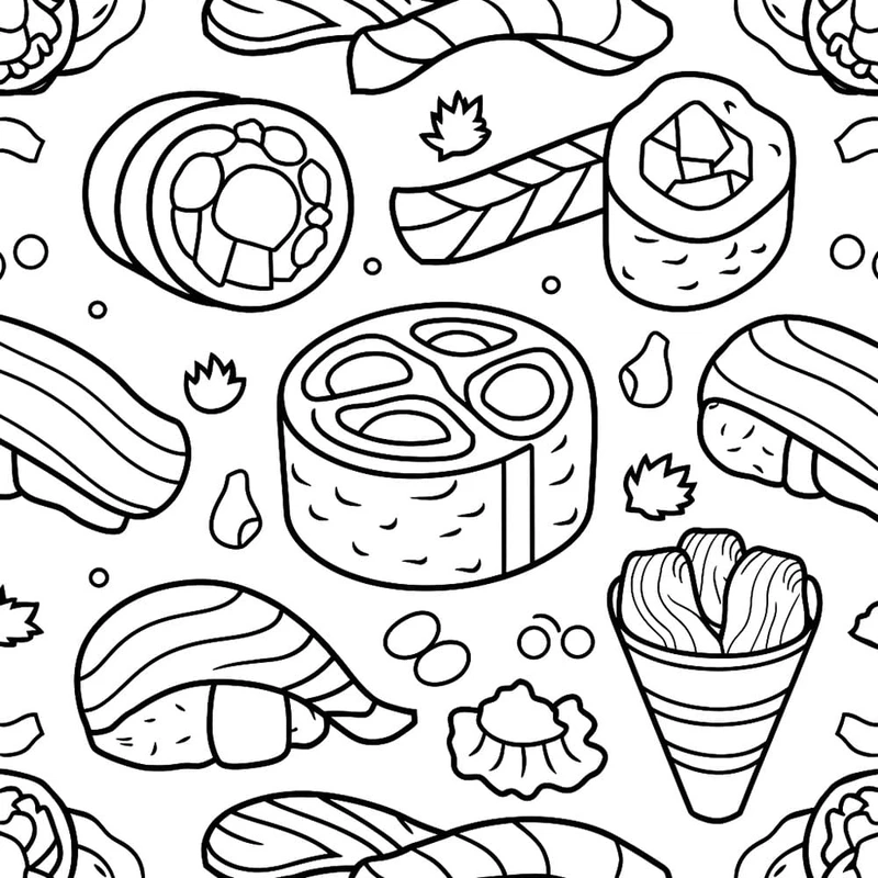 Bé tập tô sáng tạo với tranh tô màu sushi vector