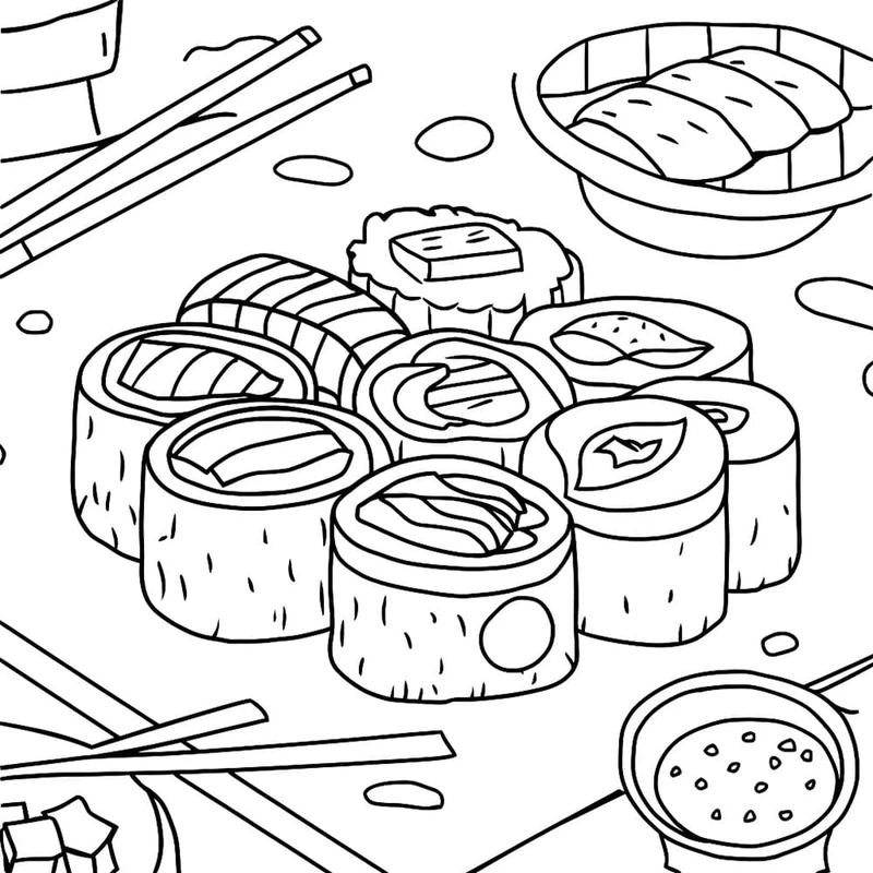 Sưu tập thú vị mẫu tranh tô màu sushi cho bé